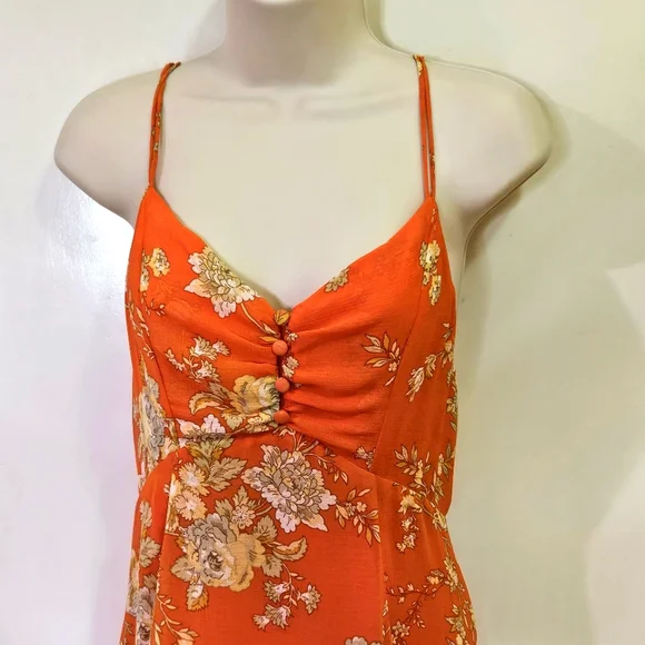 Urban Outfitters Orange/Yellow MultiColor Floral Strappy Ruffle Maxi Dress,Large - Picture 5 of 16
